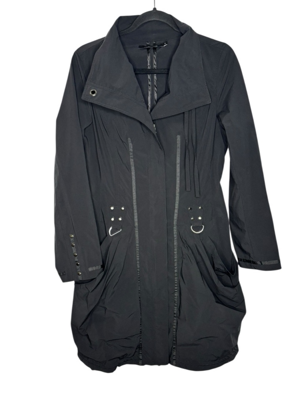 Lauren Vidal Womens Small Black Asymmetric Zip Jacket with Drape Pockets Stretch